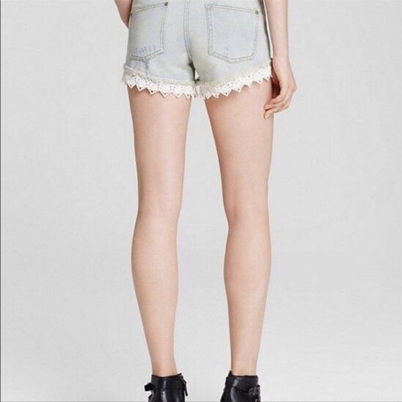 FREE PEOPLE Lace Trim Light Wash Denim Shorts, Size 26 - Picture 3 of 15